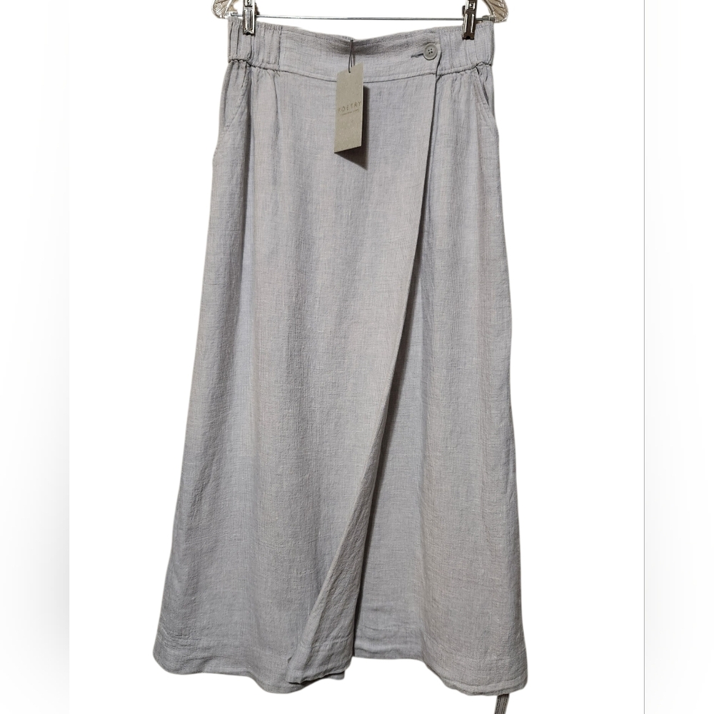 NWT Poetry 100% Linen Lagenlook Ice Grey Long Skirt Size 10